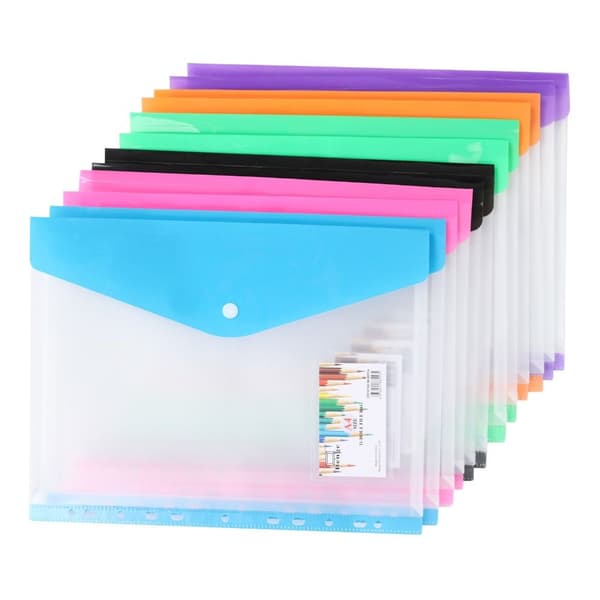 12 STK plastkonvoluttpermpose A4 filpose med spenne 11