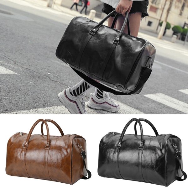 Bagage Holdall PU Læder Duffle SORT Black