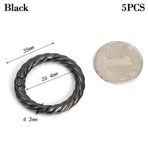 5 stk Spring Runde Ringe Taske Bæltespænder SORT 35MM Black 35mm