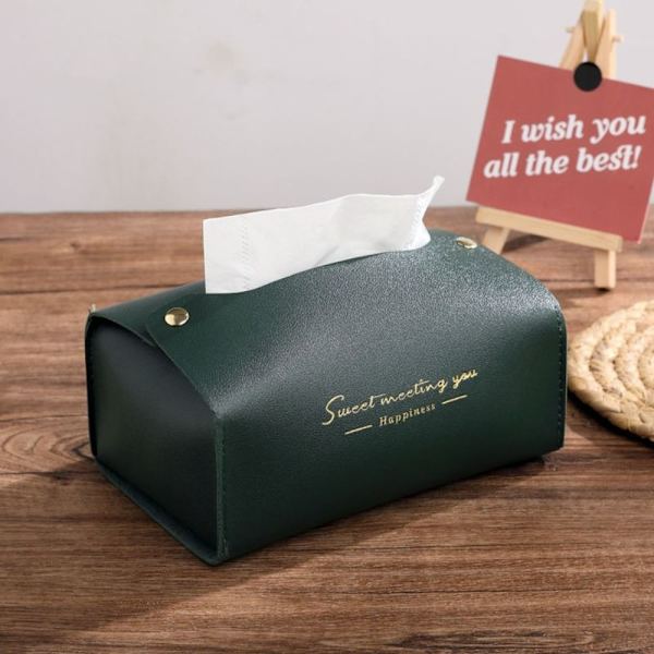 Læder Tissue Holder Tissue Opbevaringsboks MØRKEGRØN dark green