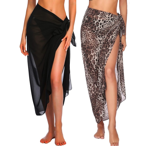 Lång Sarong Cover Up Dam Chiffong Beach Wrap SVART black