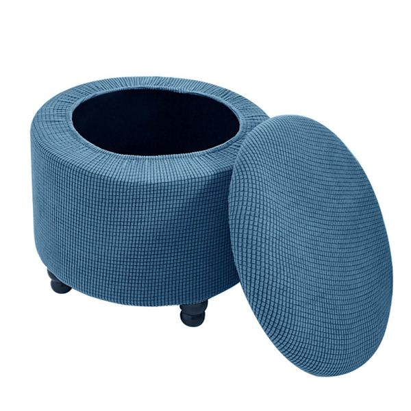 2ST Runt ottomanskt cover Förvaring ottomanskt överdrag BLÅT Blue