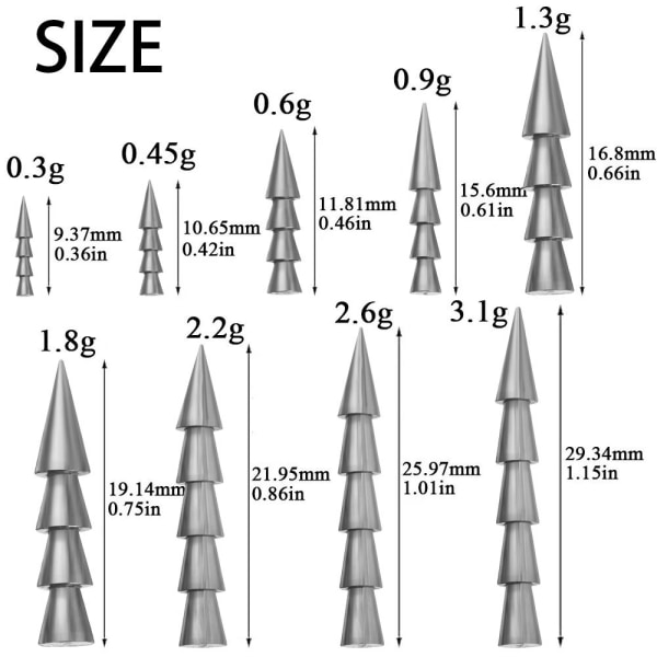 10/20 kpl Kalastus Tungsten fall Insert Kalastuspainot 1.8g-10pcs