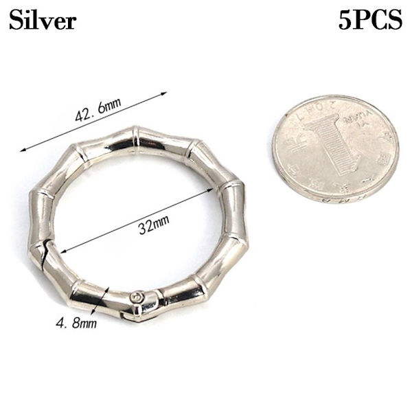 5 st Spring Polygon-Ring Spännen Karbinhake Handväskor Handväskor Silver 42.6mm
