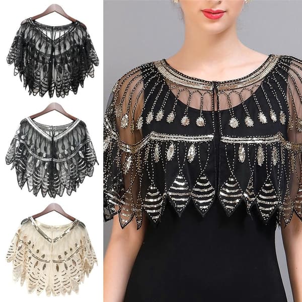 Kvinder Sjal Aftenbal Cape SORT&SØLV black&silver