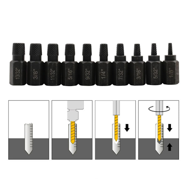 10 STK/ Set Skruv Extractor Bolt Extractor Broken Bolt Remover