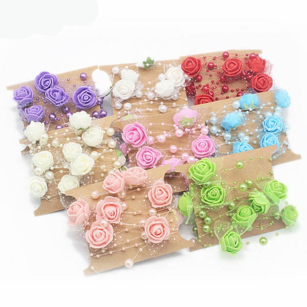 2ST Konstgjorda pärlor Pärlor Kedja Rose Blommor Girlander BEIGE beige