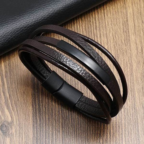 Læderarmbånd Flettet kædearmbånd SORT Black