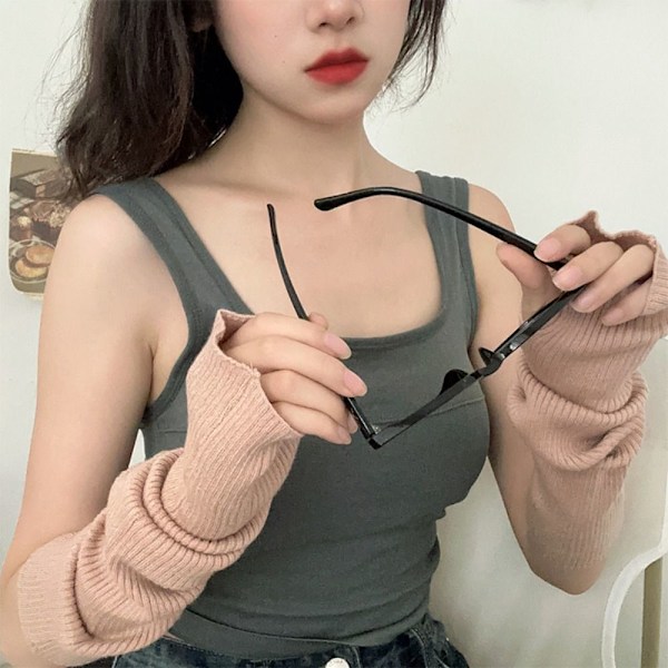 Neulotut käsineet Pitkät Fingerless Gloves MUSTA black