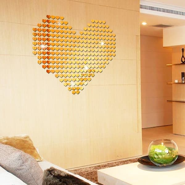 100 STK Mirror Wall Stickers Hjerte Mosaik Decal SORT black