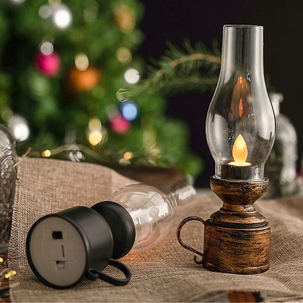 Elektronisk petroleumslampe Natlys Dekoration SORT PLANGTIG Black Flashy Wick