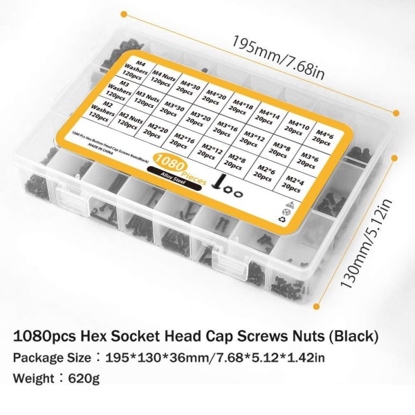 1080st Button Head Socket Cap Skruvar Bultar Muttrar Brickor