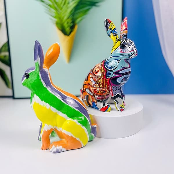 Graffiti Bunny Statue Rabbit Crafts 3-SEISEVÄ KANI