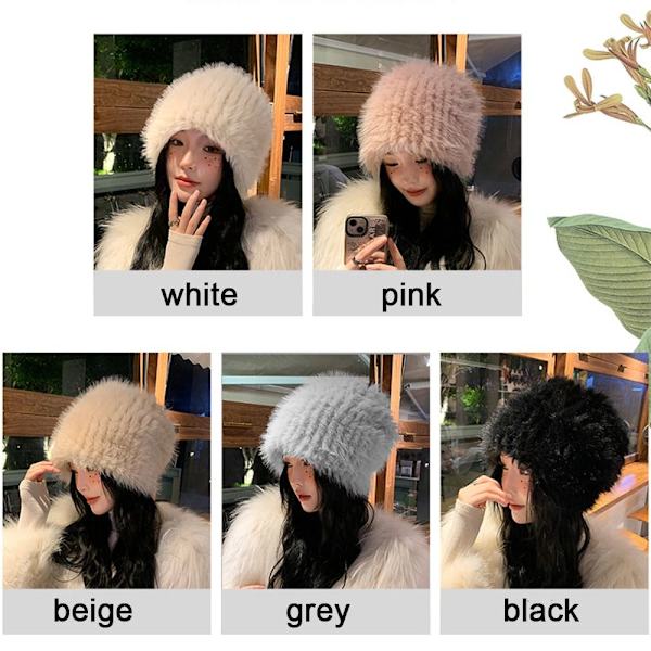 Fuskpäls Mössa Hatt Plysch Foder Vit white