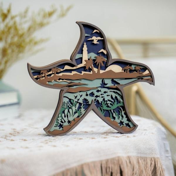 3D trädjur carving sjöstjärnor trä snidade prydnader