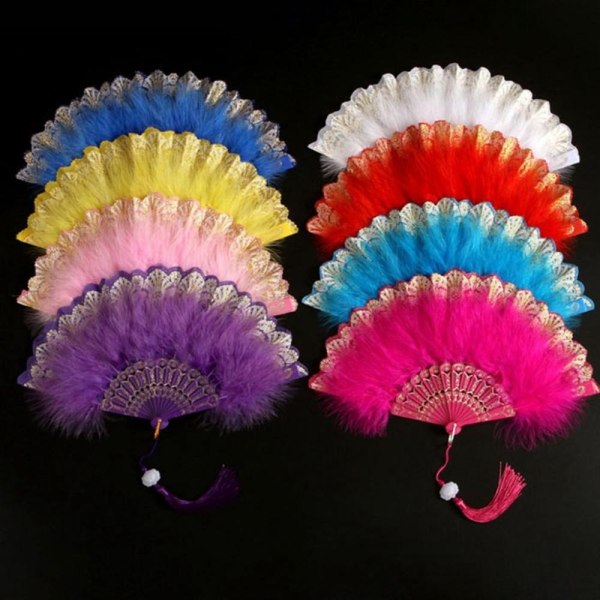 Feather Folding Fan Party Dekor HVIT white
