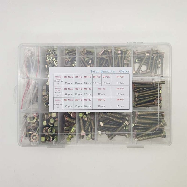 652PCS Bultar och muttrar Sortiment Kit Platta brickor