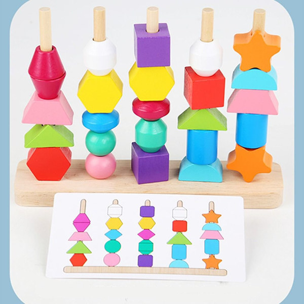 Montessori träleksaker pusselspel Färgglada pärlor 1 Set