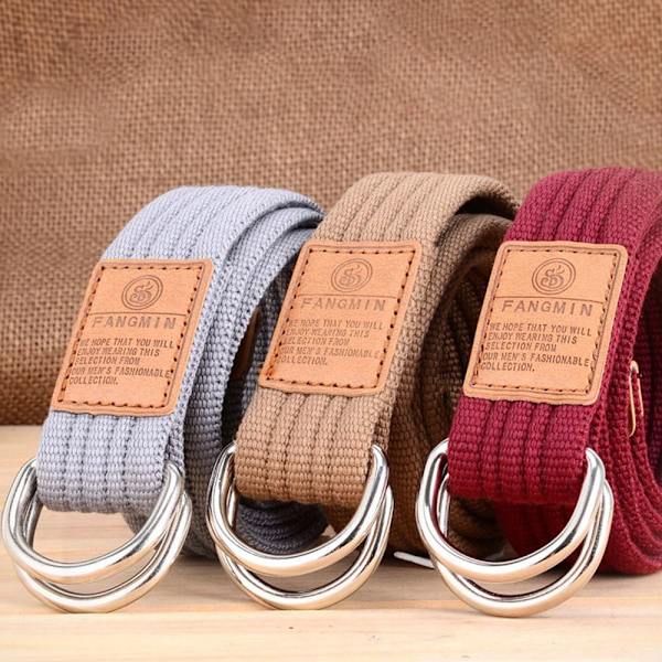 Nylon flettet bælte Dobbelt ring linning LYSGRÅ light gray
