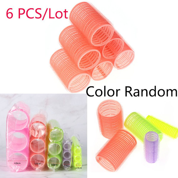 6 st Random Color Hair Rollers Self Grip 3cm by 6.2cm