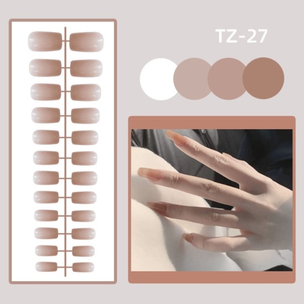 24 st Enfärgade falska naglar Medellånga fyrkantiga huvuden falska TZ-231