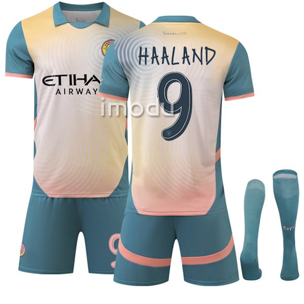 2024-2025 Manchester City Away Kids' Soccer Jersey with socks NO.9 Haaland 26