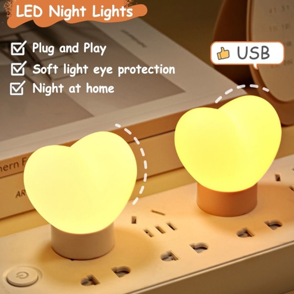 LED Nattlampor USB In-Line skrivbordslampa Love Heart Shape vit