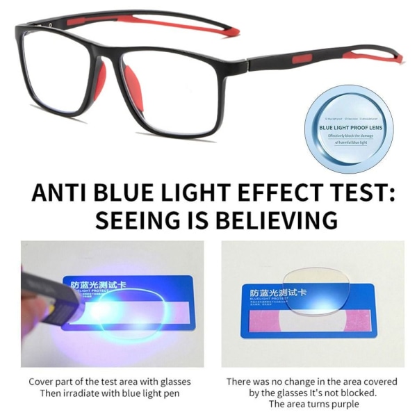 Anti-blått ljus Läsglasögon Fyrkantiga glasögon RÖD STYRKA Red Strength 200