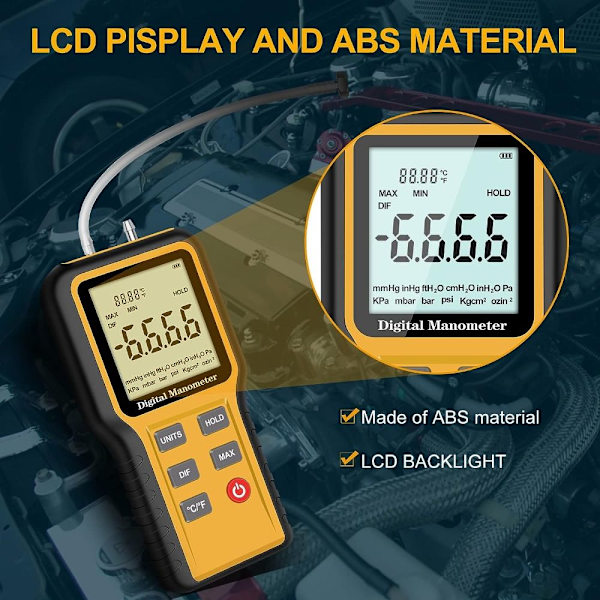 Manometer Professionelt lufttryksmåler Digitalt manometer