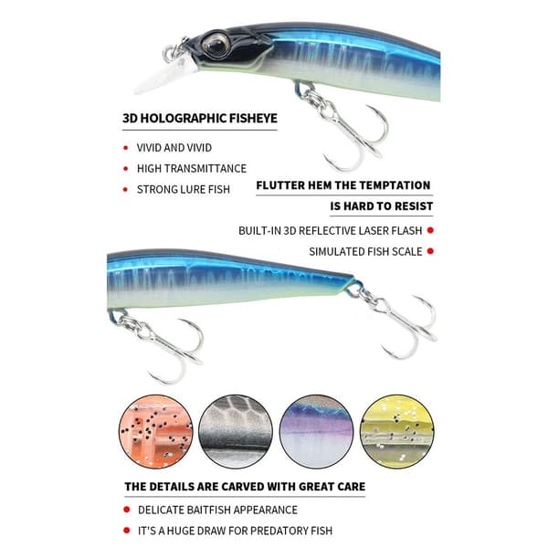 synkende Minnow Baits fiskekroker D D D