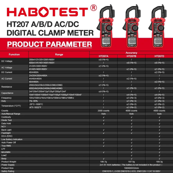 Digitalt klemmemåler Smart multimeter HT207D HT207D HT207D