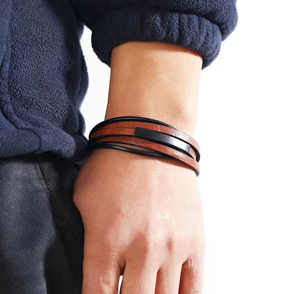 Læderarmbånd Flettet kædearmbånd SORT Black