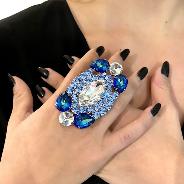 Överdriva Rhinestone Open Rings Crystal Finger Ring STYLE Style 2-Silver