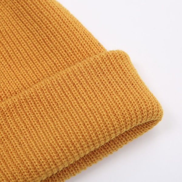 Crimping Beanie Hat Pompom Hat GUL Yellow