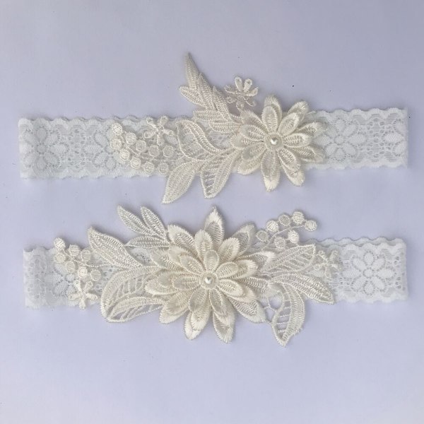 2 ST Lace Flower Pearl Strumpeband Stretch Strumpeband MJÖLKVIT milk white