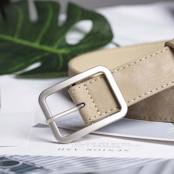 Læderbælte Firkantet Pin Spænde Taljebånd KHAKI khaki