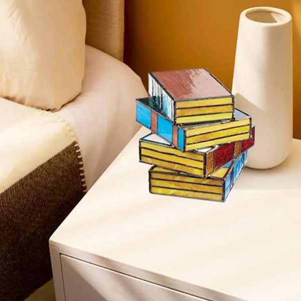 Stained Glass Stacked Books Lamp Nattbord Skrivebordslamper Desktop