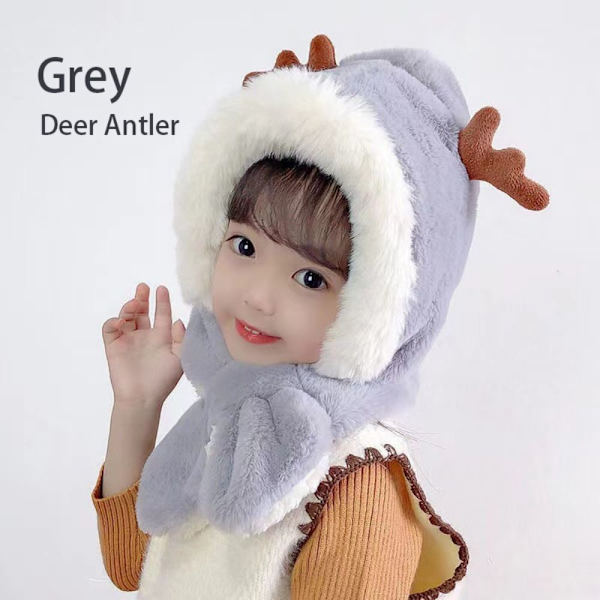 Baby Med Halsduk Halsdukar Öron Halsmössor GRÅ HJÖRT HJORTHJORT grey Deer Antler-Deer Antler