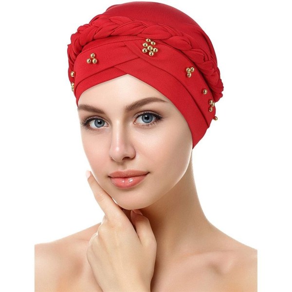 Kvinder Turban Cap Beaded Tørklæde HVID white