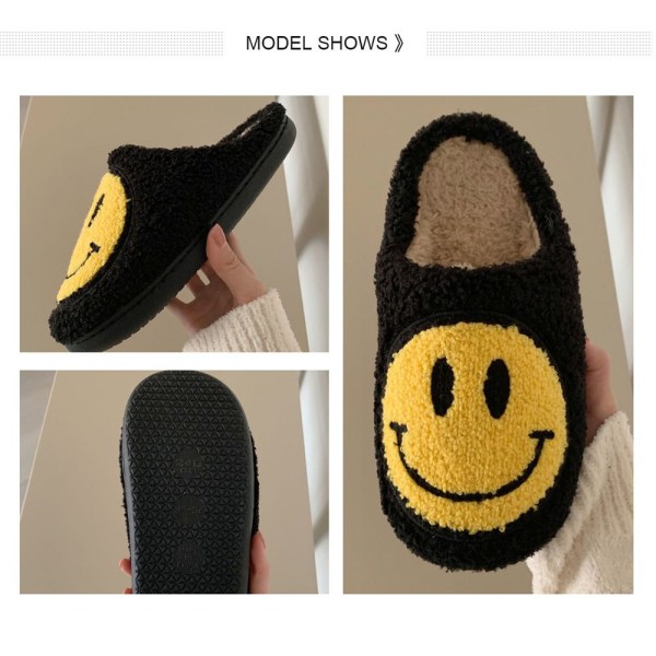 Varmtofflor med smiley-ansikte för kvinnor, vinter black EU Size 41-42