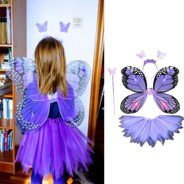 LED børnekostume rekvisitter Sommerfuglevinger sæt LILLA 4 STK/SÆT Purple 4pcs/set-4pcs/set