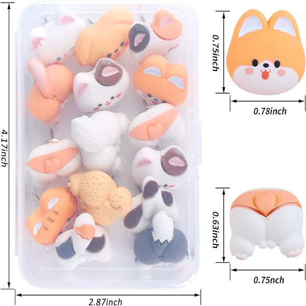 20 STK Animal Thumb Tacks Cute Push Pins Resin og Metal