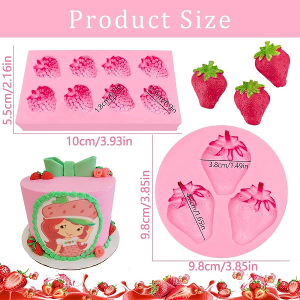 2 kpl Mansikka- mold Fondant- mold 3D-hedelmämuotoinen mold