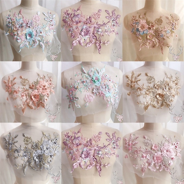 Brudekjole Trim Broderi Tulle Applikation Perle PINK Pink