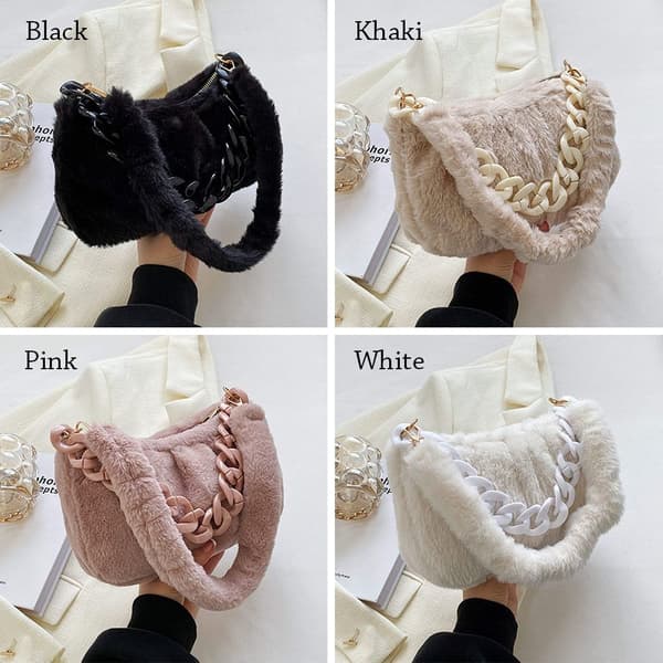 Plysch axelväskor Fluffig handväska SVART black