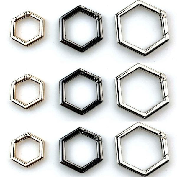 5stk Fjær Hexagon-Ring Spenner Karabin SORT 25MM Black 25mm