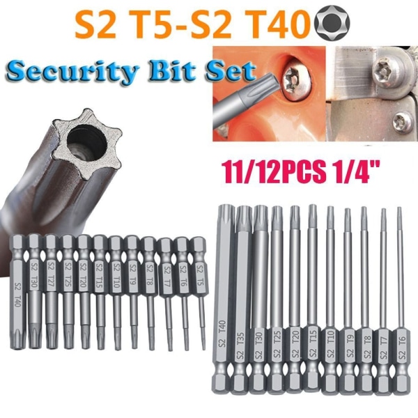 Torx skruvmejsel Bits Plommon blossom Bits ihåligt batchhuvud 11pcs-100mm