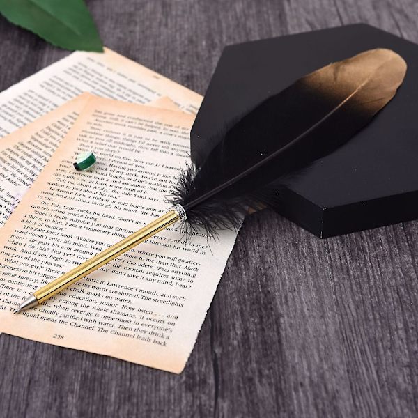 Guld Spray Feather Kuglepen Feather Pen SORT Black