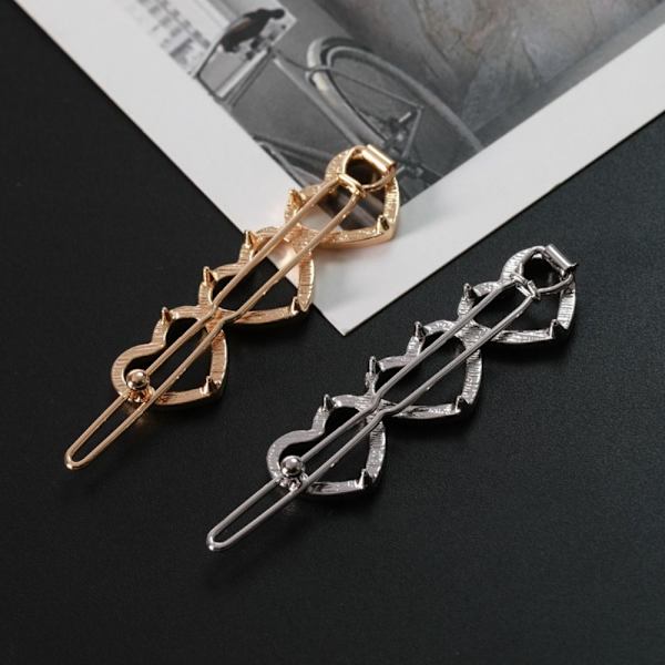 2kpl Hollow Love Heart Hiusneula-sivuklipsit SILVER silver