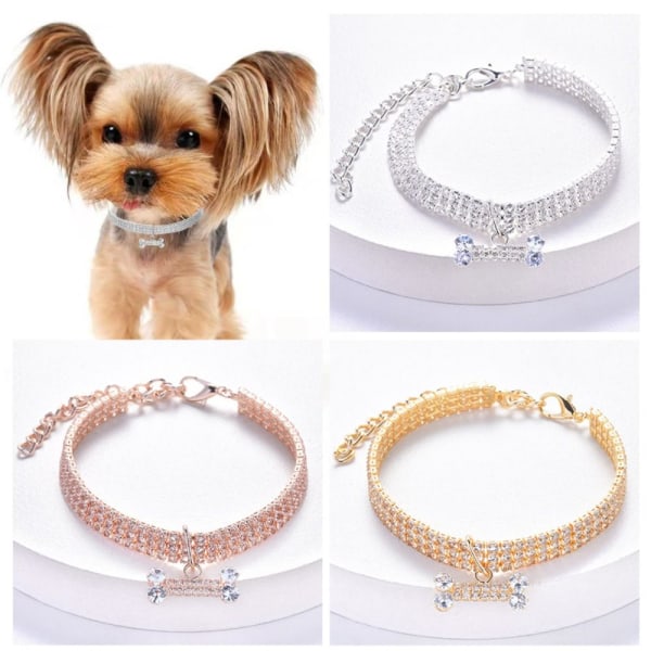 Pet Halsband Hund Zircon Bone Halsband ROSE GOLD S Rose Gold S